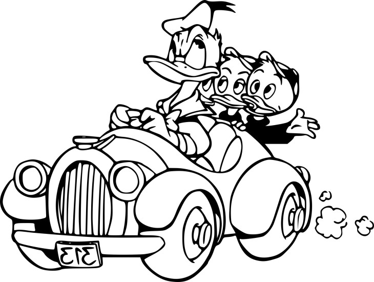 Coloriage Donald en voiture