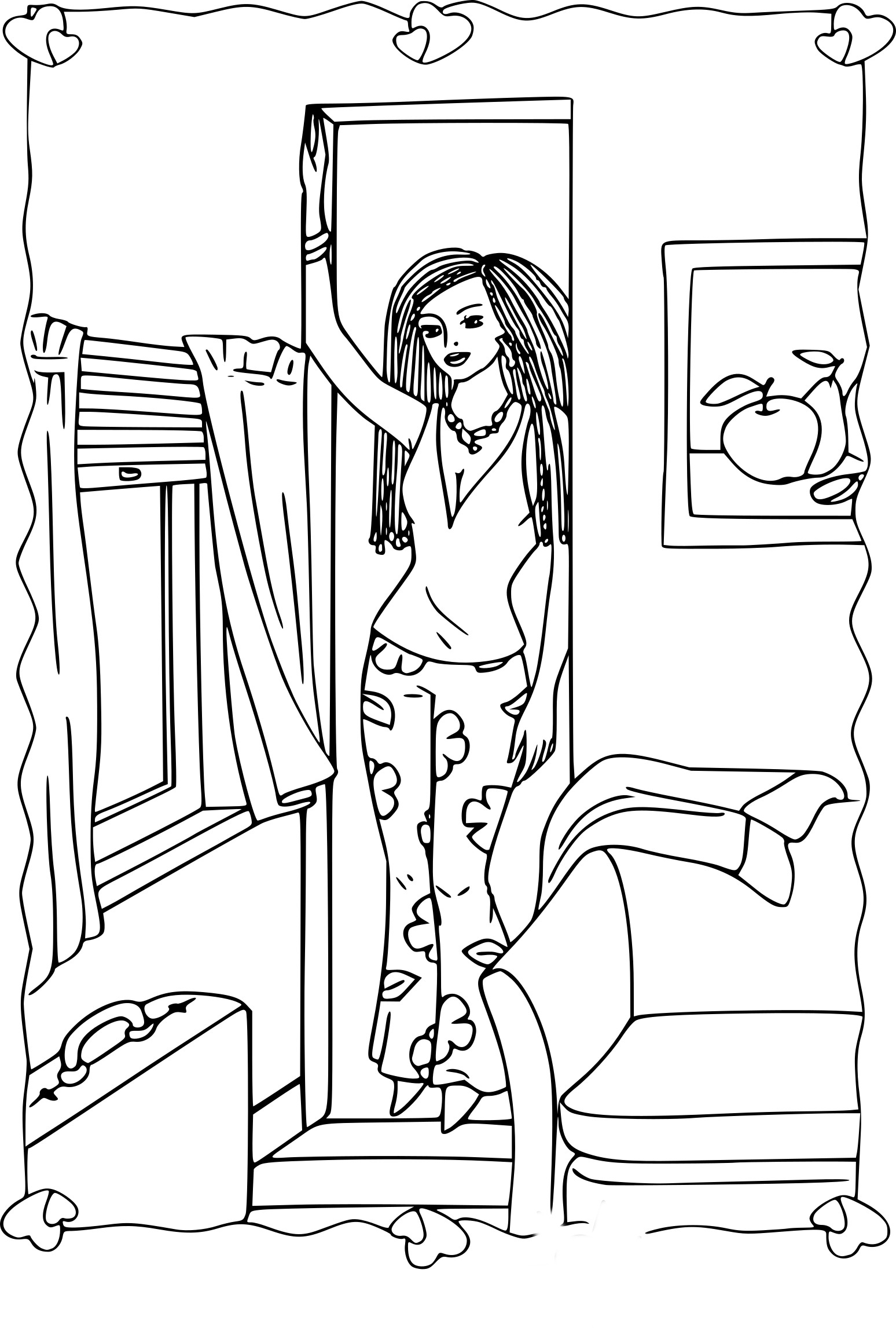 Coloriage fille dans le salon