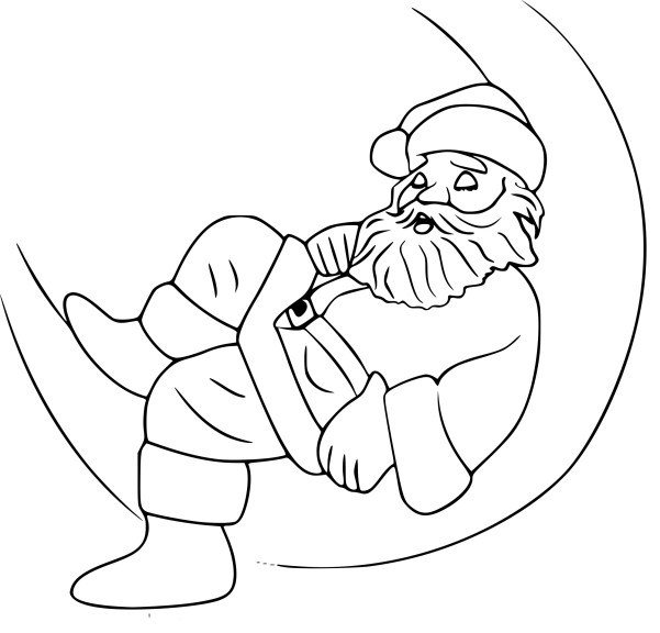 Coloriage Pere Noel sur la lune