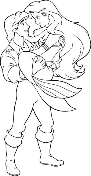 Coloriage Ariel et prince Eric