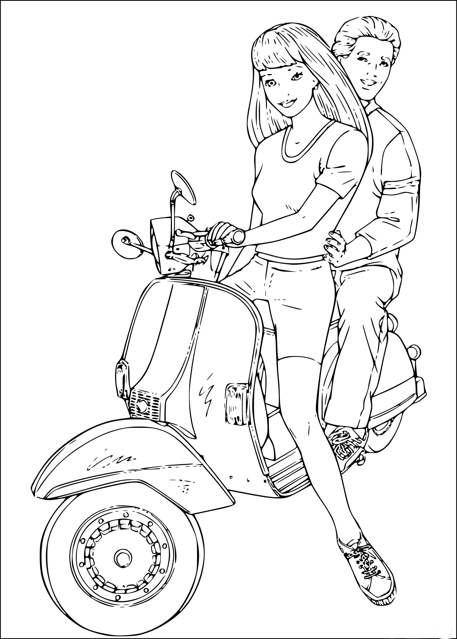 Disegno di Barbie su uno scooter da colorare