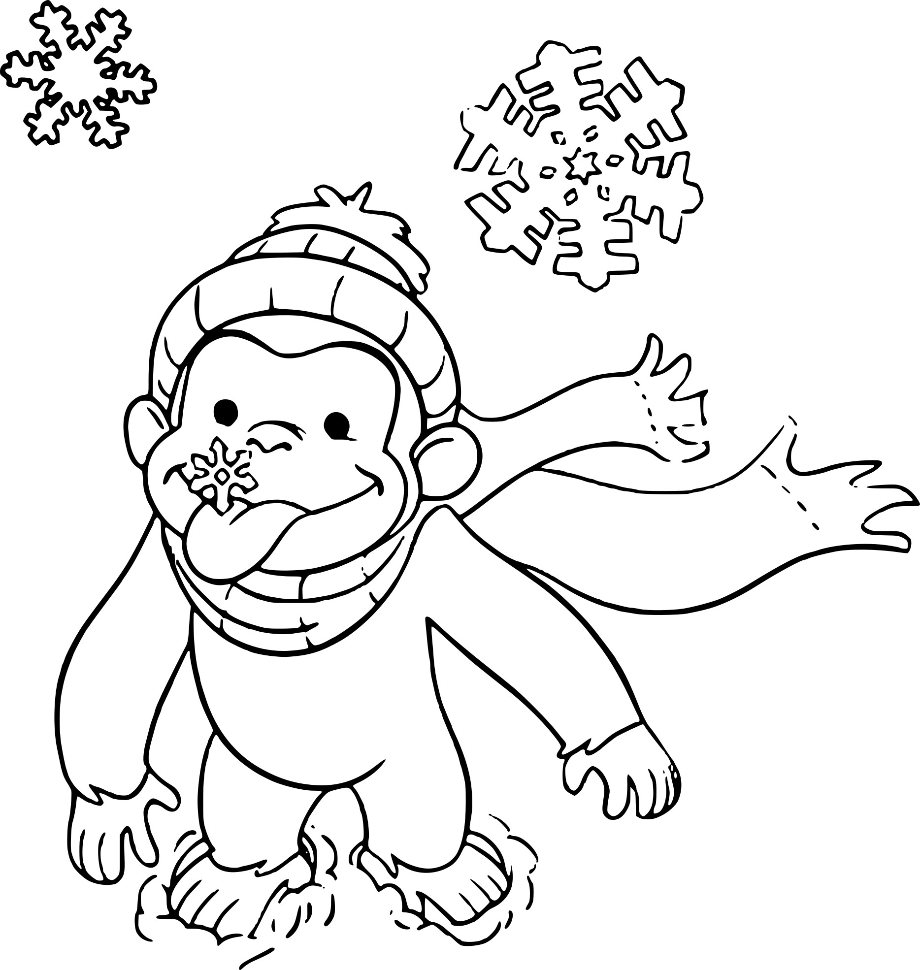 Coloriage singe et flocon de neige à imprimer