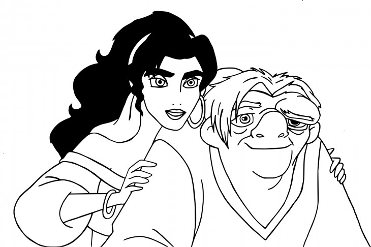 Disegno di Esmeralda e Quasimodo da colorare