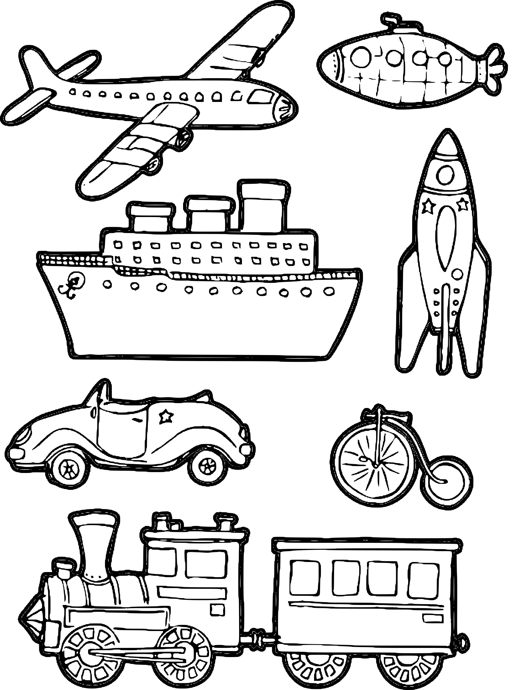 types of transportation coloring page