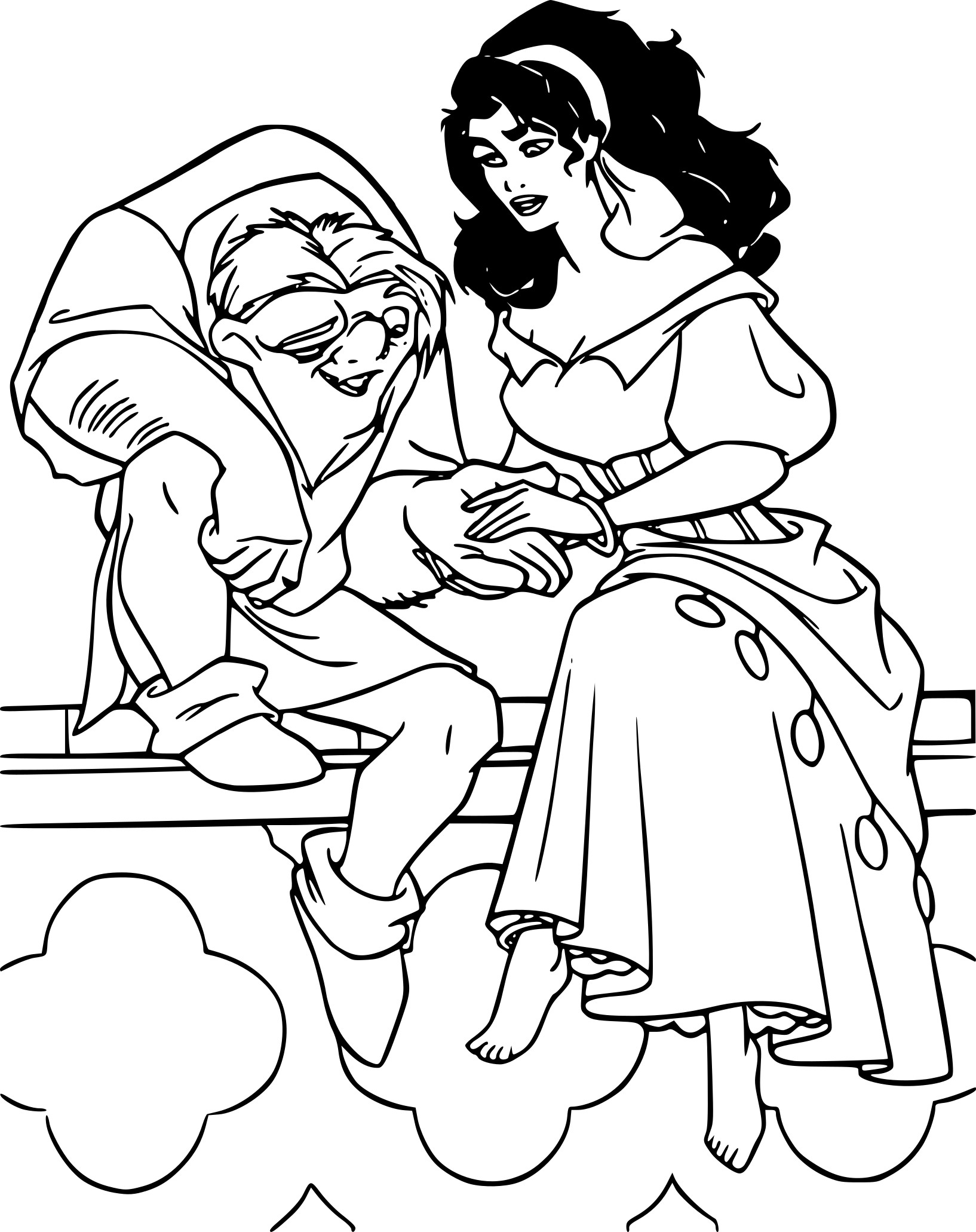 Disegno di Quasimodo ed Esmeralda da colorare
