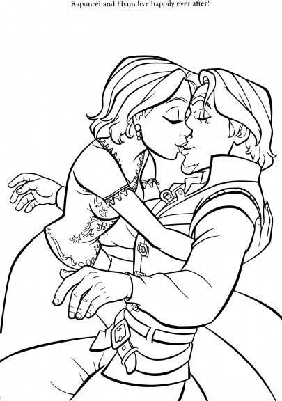 Coloriage Raiponce embrasse Flynn