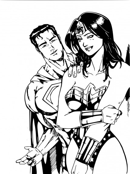 Disegno di Superman e Wonder Woman da colorare