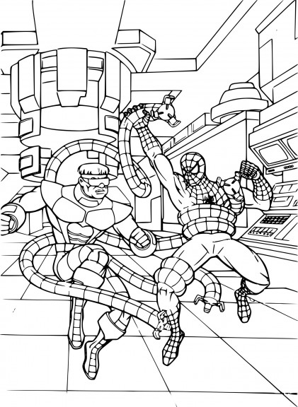 Coloriage Spiderman et Docteur Octopus