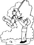 Coloriage fille et son père sur balançoire