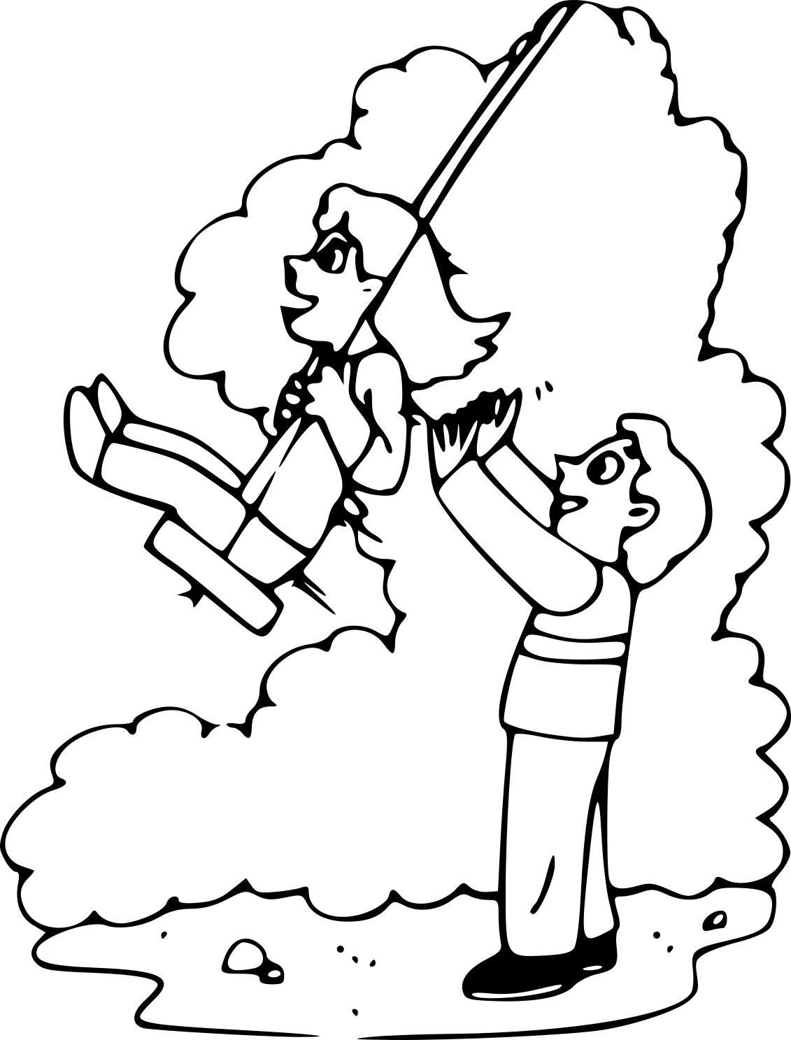 Daughter And Her Father On A Swing coloring page