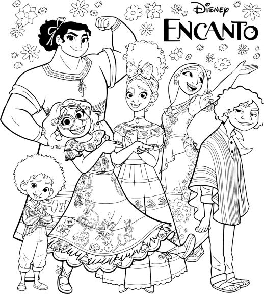 Disegno di Encanto: la fantastica famiglia Madrigal da colorare